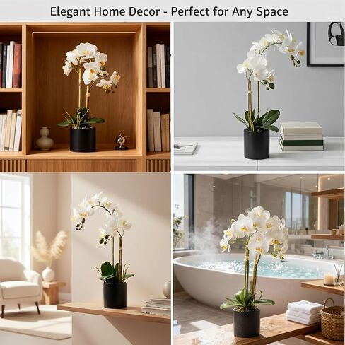 17" Fake White Orchid Flowers in Ceramic Pot,Real Touch Orchids Artificial Flowers Potted Plant,Faux Phalaenopsis Flowers Potting for Home Wedding Table Centerpiece Bathroom Office Decor in Saudi Arabia