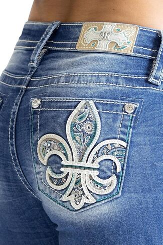 Miss Me Women's Paisley Print Fleur De Lis Mid-Rise Bootcut Jeans in Saudi Arabia