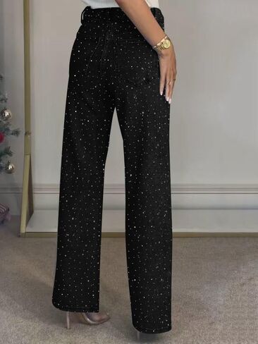 Women's Straight Leg Rhinestone Boyfried Denim Pants, Sparkly Bling Glitter Jeans in Saudi Arabia