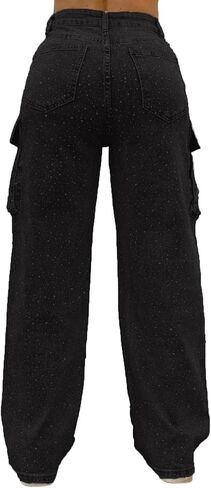 Tbahhir Womens Rhinestone Jeans, 2025 Trendy Cargo High Waisted Straight Leg Denim Pants Sparkle Shiny Trouser Fall in Saudi Arabia