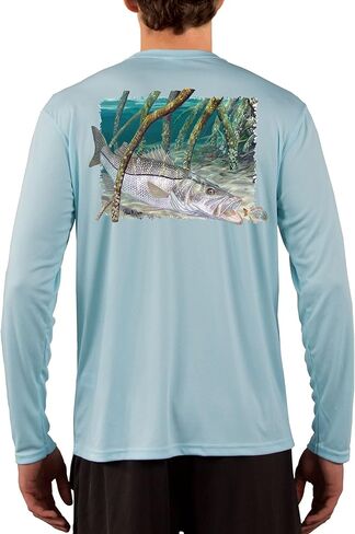 Skiff Life Snook Fishing Shirts for Men - Florida Snook Fish in Mangroves with Snook Scale Sleeve by Randy McGovern in Saudi Arabia