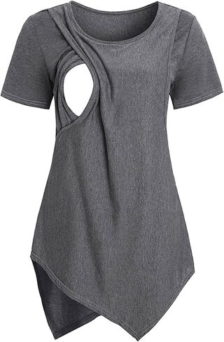 Hanweini Womens Maternity Nursing Tops Short Sleeve Postpartum Breastfeeding Tee Shirts (Dark Grey X-Large) in Saudi Arabia