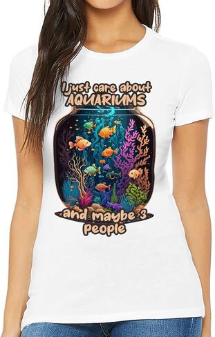 I Just Care About Aquariums Slim Fit T-Shirt - Art Women's T-Shirt - Fishes Slim Fit Tee in Saudi Arabia