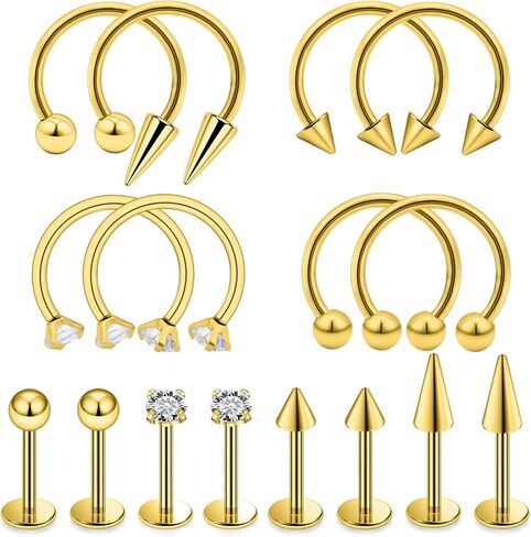 مجوهرات Dyknasz Snake Bite Jewelry 16 جرام حلقات شفاه من الفولاذ الجراحي مجوهرات حدوة حصان Labret مجوهرات Medusa ثقب المجوهرات طويلة سبايك Tragus Helix أقراط ترصيع للنساء والرجال 16 قطعة in Kuwait