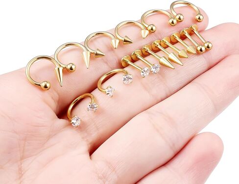 مجوهرات Dyknasz Snake Bite Jewelry 16 جرام حلقات شفاه من الفولاذ الجراحي مجوهرات حدوة حصان Labret مجوهرات Medusa ثقب المجوهرات طويلة سبايك Tragus Helix أقراط ترصيع للنساء والرجال 16 قطعة in Kuwait