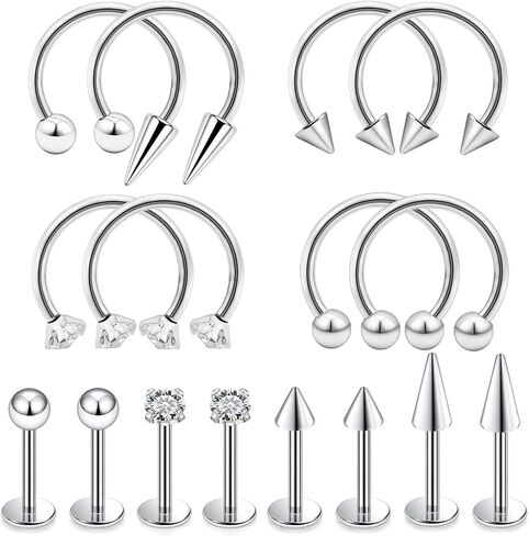 مجوهرات Dyknasz Snake Bite Jewelry 16 جرام حلقات شفاه من الفولاذ الجراحي مجوهرات حدوة حصان Labret مجوهرات Medusa ثقب المجوهرات طويلة سبايك Tragus Helix أقراط ترصيع للنساء والرجال 16 قطعة in Kuwait