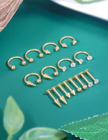 مجوهرات Dyknasz Snake Bite Jewelry 16 جرام حلقات شفاه من الفولاذ الجراحي مجوهرات حدوة حصان Labret مجوهرات Medusa ثقب المجوهرات طويلة سبايك Tragus Helix أقراط ترصيع للنساء والرجال 16 قطعة in Kuwait