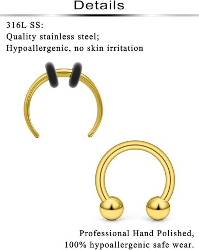 Ftovosyo 4 قطع PA حلقة حدوة حصان دائرية من الحديد 316L فولاذ جراحي ملولب داخليًا 2G 4G 6G 8G 10G 12G 14G 16G مجموعة حلقات الحاجز مقاييس الأذن مثقوبة مجوهرات للنساء 10 مم 12 مم 14 مم 16 مم in Saudi Arabia