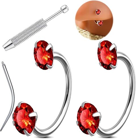 Fuqimanman2020 20G Horseshoe Nose Rings for Women 8mm Surgical Steel Cartilage Nose Piercing Jewelry Cubic Zirconia Hypoallergenic Helix Earrings Lip With Tool in Saudi Arabia