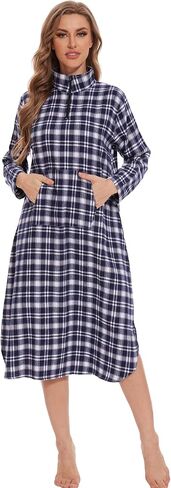 Zerbala Women's Flannel Nightgown Midi Night Gown with Pocket in Saudi Arabia