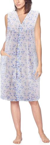 vkwear Women's Sleeveless Pearl Snap Button Floral Duster Nightgown Lounger Robe G168 in Saudi Arabia