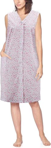 vkwear Women's Sleeveless Pearl Snap Button Floral Duster Nightgown Lounger Robe G168 in Saudi Arabia
