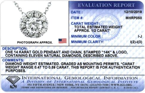 قلادة من الذهب الأبيض عيار 14 قيراط من Gem Stone King معتمدة من IGI من الألماس الأبيض المستدير للنساء | 0.50 قيراط | القلادة: 8 ملم | مع سلسلة 16 بوصة in Saudi Arabia
