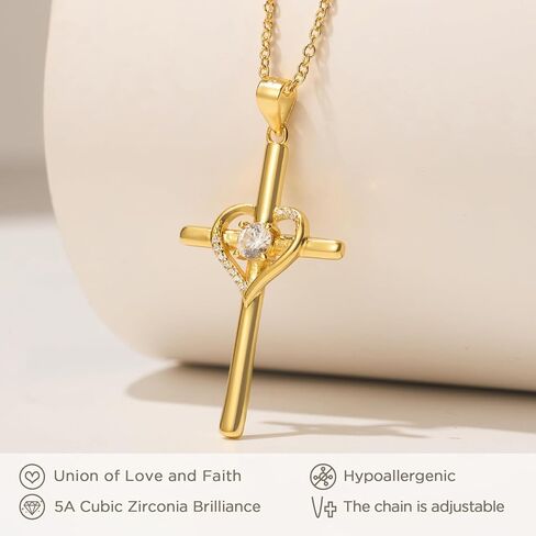 NORBU 925 Sterling Silver Cross Necklace for Women, Heart Cross Necklaces with 5A CZ Diamond, Womens' Religious Christian Jewelry Gift for Birthday Baptism Christmas in Saudi Arabia