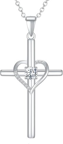 NORBU 925 Sterling Silver Cross Necklace for Women, Heart Cross Necklaces with 5A CZ Diamond, Womens' Religious Christian Jewelry Gift for Birthday Baptism Christmas in Saudi Arabia