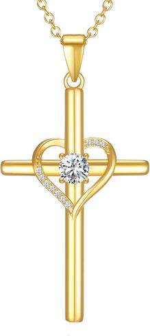 NORBU 925 Sterling Silver Cross Necklace for Women, Heart Cross Necklaces with 5A CZ Diamond, Womens' Religious Christian Jewelry Gift for Birthday Baptism Christmas in Saudi Arabia