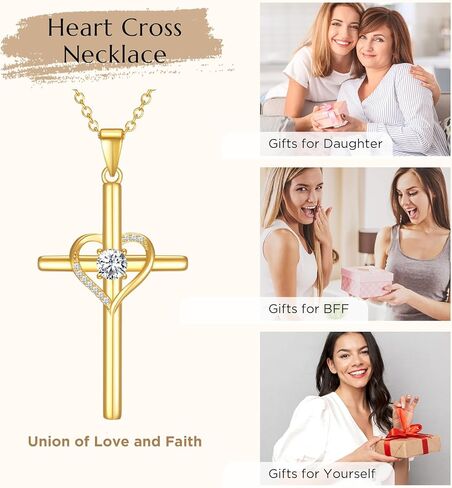 NORBU 925 Sterling Silver Cross Necklace for Women, Heart Cross Necklaces with 5A CZ Diamond, Womens' Religious Christian Jewelry Gift for Birthday Baptism Christmas in Saudi Arabia