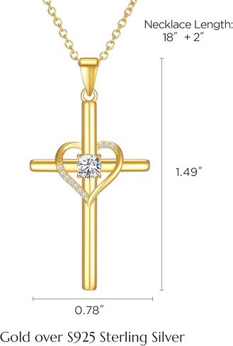 NORBU 925 Sterling Silver Cross Necklace for Women, Heart Cross Necklaces with 5A CZ Diamond, Womens' Religious Christian Jewelry Gift for Birthday Baptism Christmas in Saudi Arabia