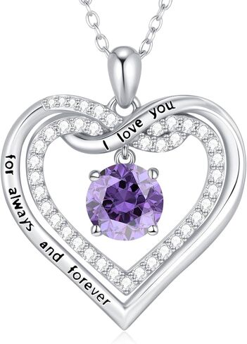 G&GEMSJEW Infinity Heart Birthstone Necklaces for Women, 925 Sterling Silver Jewelry, Pendant Heart Necklaces Birthday Anniversary Christmas Gift for Women Wife Mom Girlfriend Lady in Saudi Arabia