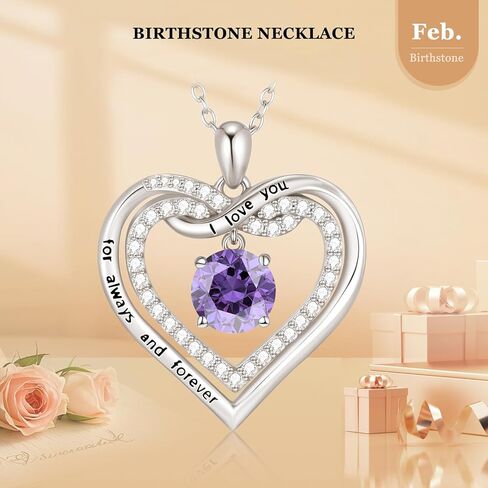 G&GEMSJEW Infinity Heart Birthstone Necklaces for Women, 925 Sterling Silver Jewelry, Pendant Heart Necklaces Birthday Anniversary Christmas Gift for Women Wife Mom Girlfriend Lady in Saudi Arabia