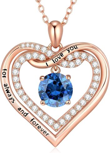 G&GEMSJEW Infinity Heart Birthstone Necklaces for Women, 925 Sterling Silver Jewelry, Pendant Heart Necklaces Birthday Anniversary Christmas Gift for Women Wife Mom Girlfriend Lady in Saudi Arabia