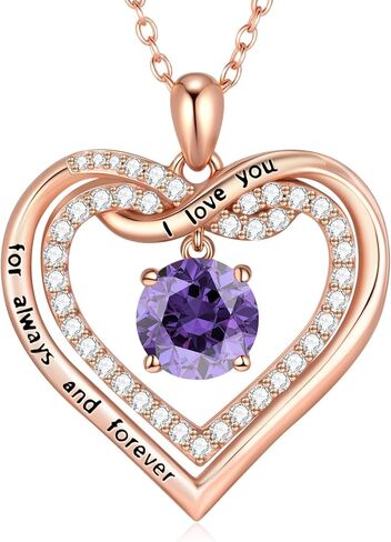 G&GEMSJEW Infinity Heart Birthstone Necklaces for Women, 925 Sterling Silver Jewelry, Pendant Heart Necklaces Birthday Anniversary Christmas Gift for Women Wife Mom Girlfriend Lady in Saudi Arabia