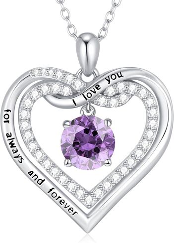 G&GEMSJEW Infinity Heart Birthstone Necklaces for Women, 925 Sterling Silver Jewelry, Pendant Heart Necklaces Birthday Anniversary Christmas Gift for Women Wife Mom Girlfriend Lady in Saudi Arabia