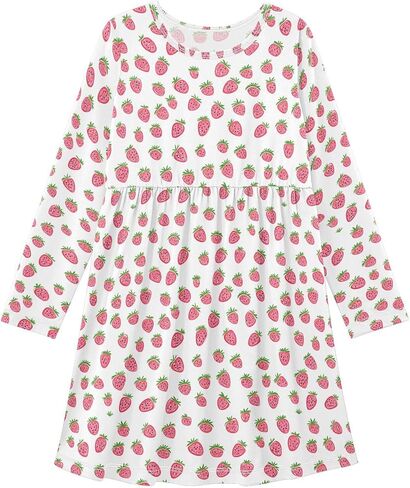 SUABO Girls Long Sleeve T-Shirt Dresses Kids Fall A-Line Twirly Skater Dresses 3-11 Years in Saudi Arabia