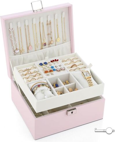 Jewelry Organizer Boxes for Women,Travel Jewelry Case, 2 Layers Removable Jewelry Box,Storage for Necklace, Bracelet, Earring,Rings,Jewelry Box Gifts for Women Girls in Saudi Arabia