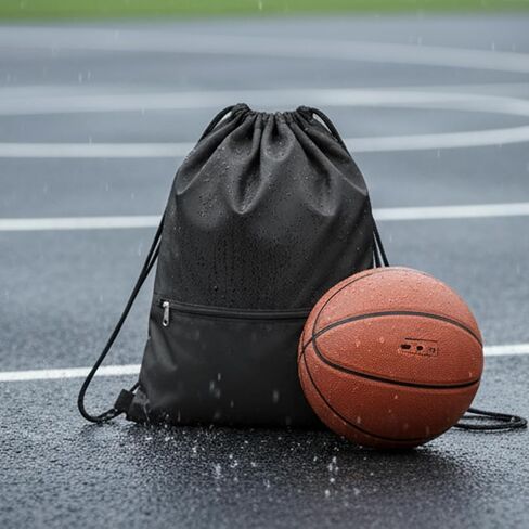 Drawstring Backpack Bag Gym Drawstring Bags with Zip Pocket Waterproof Draw String Back Sack Sport Gym Sackpack Swim Bag for Men Women (Black, 43x34cm) in Saudi Arabia