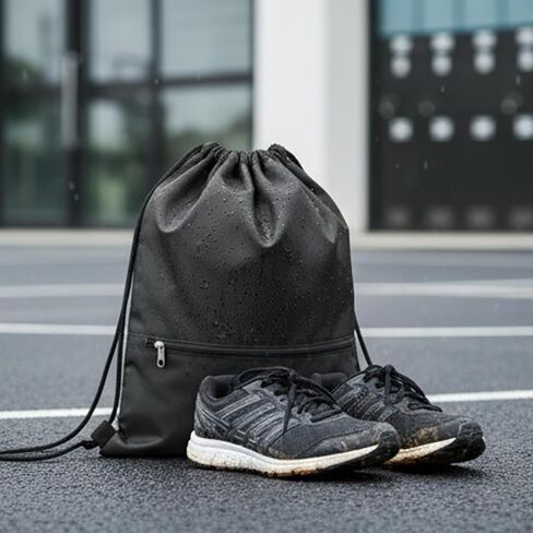 Drawstring Backpack Bag Gym Drawstring Bags with Zip Pocket Waterproof Draw String Back Sack Sport Gym Sackpack Swim Bag for Men Women (Black, 43x34cm) in Saudi Arabia