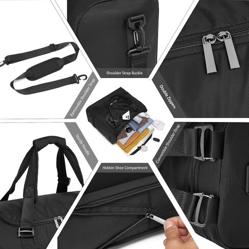 Gym Bags for Men,Foldie Travel Bag Expandable Gym Backpack with Shoe Compartment Sports Duffel Bag Carry On Weekender Bag Overnight Backpack for Travel,Black in Saudi Arabia