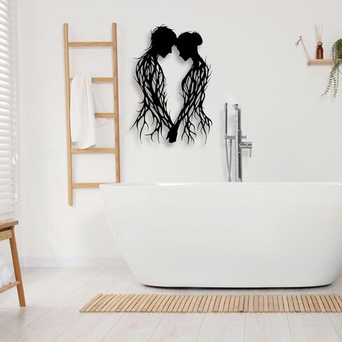 LIYOUYA Branch Couple Metal Wall Decor - Modern Love Room Decor Black Wall Art Home Decor for Living Room, Bathroom, Bedroom, Dining Room (Black) in Saudi Arabia