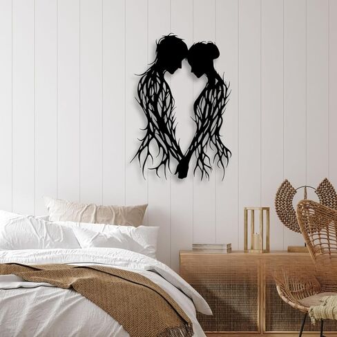 LIYOUYA Branch Couple Metal Wall Decor - Modern Love Room Decor Black Wall Art Home Decor for Living Room, Bathroom, Bedroom, Dining Room (Black) in Saudi Arabia