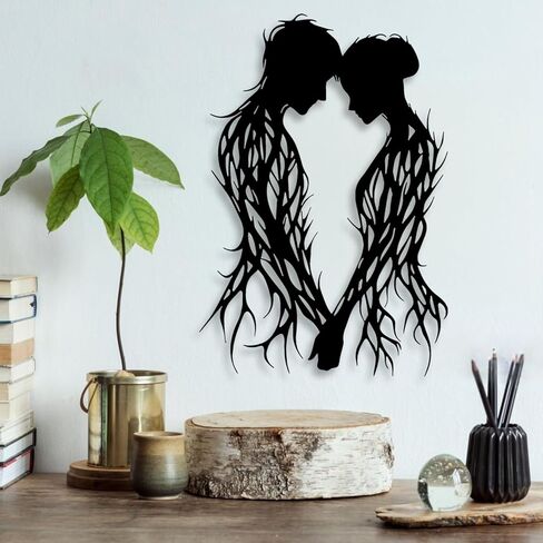 LIYOUYA Branch Couple Metal Wall Decor - Modern Love Room Decor Black Wall Art Home Decor for Living Room, Bathroom, Bedroom, Dining Room (Black) in Saudi Arabia