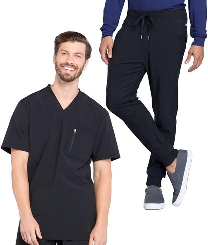 Infinity Men's Tuckable V-Neck Scrub Top CK910A with Mid Rise Jogger Scrub Pants CK004A in Saudi Arabia