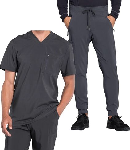 Infinity Men's Tuckable V-Neck Scrub Top CK910A with Mid Rise Jogger Scrub Pants CK004A in Saudi Arabia