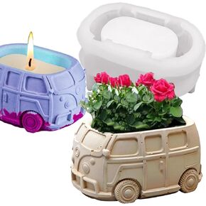 Wehous 3D Bus Flower Pot Silicone Mold Container Bowl Resin Mold Retro Car Shape Candle Vessel Concrete Cement Mold Epoxy Resin Casting Silicone Molds Succulent Planter Storage Box DIY Art Crafts