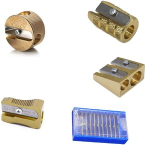COMPLETE SET 4 Styles of Mobius + Ruppert (M+R) Brass Pencil Sharpeners + 10 Replacement Blades - Finest in the world - MADE IN GERMANY