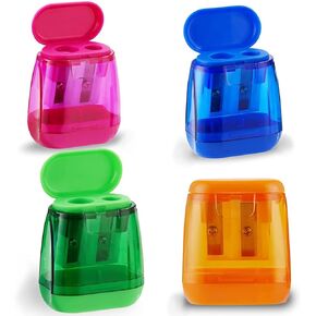 Metal Pencil Sharpeners, 4pcs Manual Double Hole Pencil Sharpener for Colored Graphite Pencils, Crayon Sharpener, Home School Office