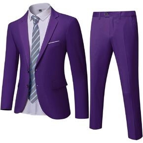 MY'S Men's Slim Fit 2 Piece Two Button Suit, Notch Lapel Jacket Pants Set with Tie, Solid Party Wedding Dress Blazer