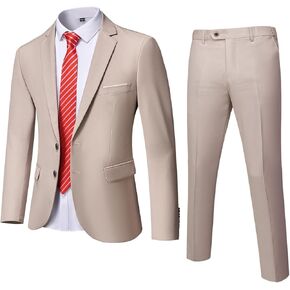 MY'S Men's Slim Fit 2 Piece Two Button Suit, Notch Lapel Jacket Pants Set with Tie, Solid Party Wedding Dress Blazer in Saudi Arabia