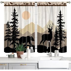Flower Butterfly Skull Kitchen Curtains 2 Panels Country Rustic Farmhouse Short Cafe Curtains Decor for Dining Room Tier Curtains Over Sink Rod Pocket Window Drapes Treatment Decor 26x36 Inch