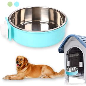 Pet Hanging Bowl 2-in-1 Removable Stainless Steel Food Hanging Bowl for Puppy/Cat, Andiker Pet Bowl Hanging Cage Large Water Food Feeder for Dogs Cats (Large, Pink)