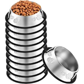 Olutacot 10 Pcs Stainless Steel Dog Bowl Pet Feeding Bowl with Rubber Base Non-Slip Pet Dishes Metal Dog Bowls Pet Food and Water Bowls for Small Medium Animals Kitten Rabbit (7 oz)