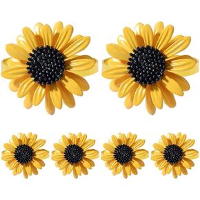 Napkin Rings Set of 6 Sunflower Metal Napkin Rings Holder Fall Napkin Rings for Dinner Wedding Holiday Christmas Thanksgiving,Party Banquet Buffet Table Setting (Sunflower)