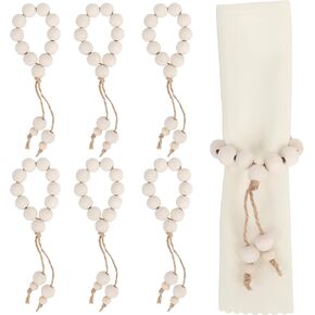 Yagoo Napkin Rings Set of 6, Handmade Farmhouse Wood Beaded Napkin Ring Set for Wedding, Banquet, Party, Dinner Table Decor (Purple)