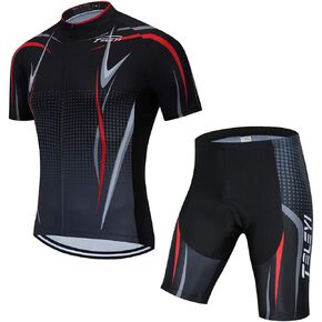 PSPORT Men's Cycling Jersey Bib Shorts Sets Bike Clothing Suit Short Sleeve Road Bicycle Biking Clothes Black Cyclist Uniform