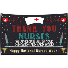 Nurse Appreciation Week Banner Backdrop Decorations - Happy National Nurses Week Banner Decoration Thank You Nurses Banner for Medical Doctor Nursing Party Decorations