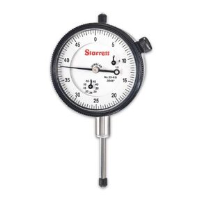 Starrett 25 Series Dial Indicator with Jewel Bearings and Lug-On-Center Back - White Face, 0-1.000" Range, 00-50 Continuous Dial, 0005" Graduations - 25-631J